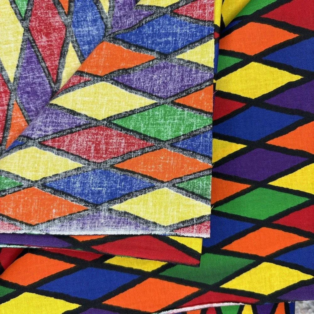 Purple Red Orange BlueGreen Diamonds Harlequin Print Fabric 4 1/2 yards 42